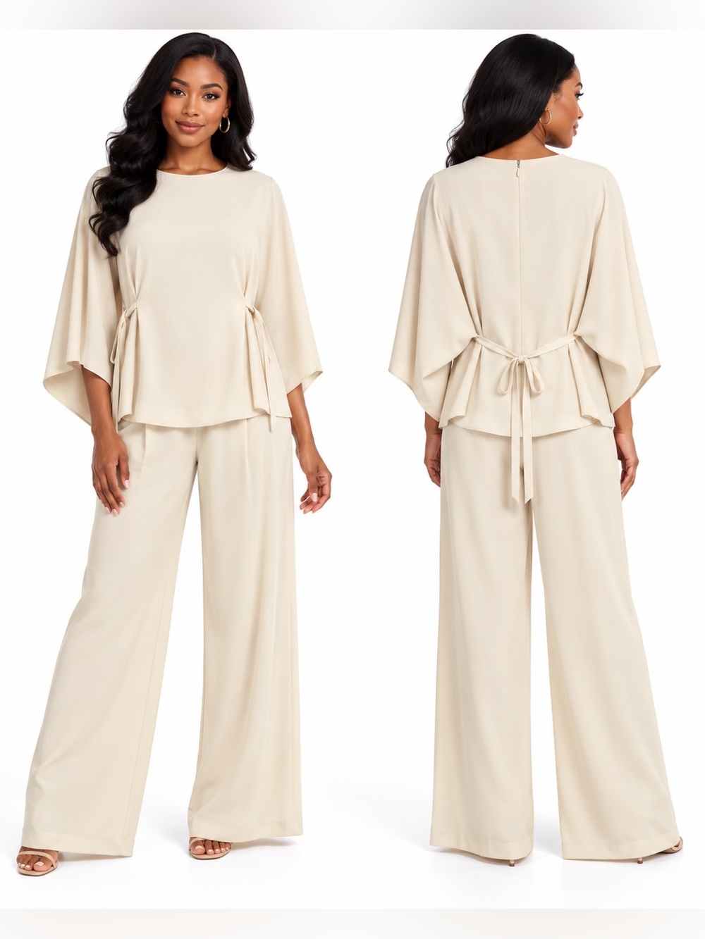 Vintage David Emanuel Collectables 2 Piece Pant Set Size S Ivory Wide Leg NWT